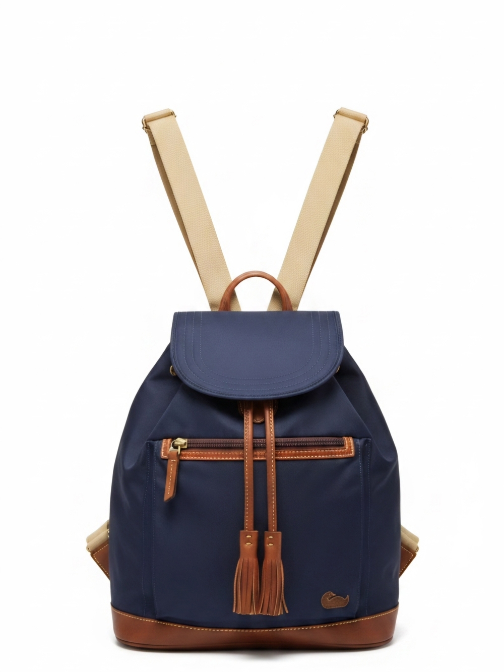 Dooney And Bourke Navy nylon With Brown Leather-Trim Backpack